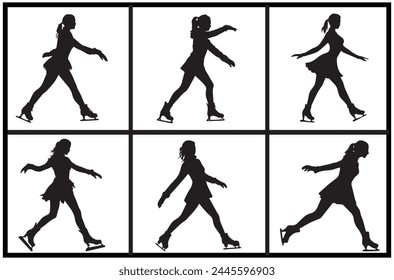 Ice skating silhouette vector bundle black silhouette