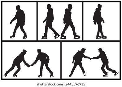 Ice skating silhouette vector bundle black silhouette