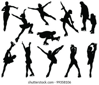 ice skating silhouettes-vector