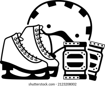 ice skating sport Concept,  blade shoes and helmet Vector Icon Design, Sporting equipment Symbol, Physical Fitness and Wellness Sign, Leisure Activity stock illustration