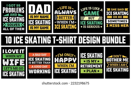 Ice Skating T Shirt Design Set Vector