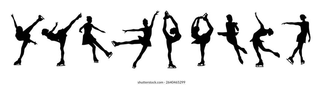 ice skating vector silhouette different position