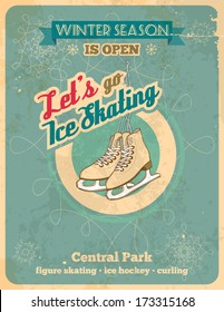 Ice skating. Vintage sport poster with headline