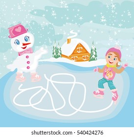 ice skating in the winter day - Maze game for kids
