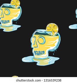 Ice skull glass which is filled with lemonade.  Seamless vector illustration.