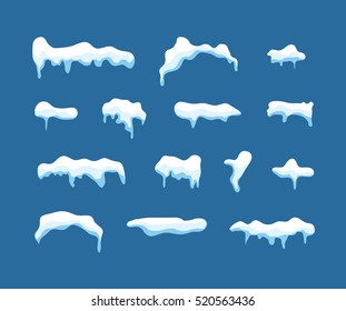 Ice or snow blue vector caps frames. Frost cold snow caps christmas decoration. Icy illustration design