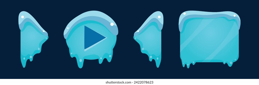 Ice and Snow Button as Winter Game User Interface Element Vector Set
