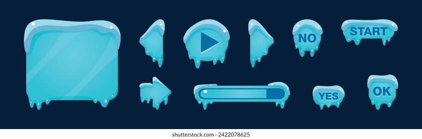 Botón Hielo y Nieve como juego de vectores de elementos de interfaz de usuario de juego de invierno