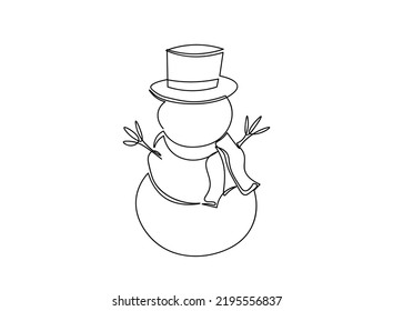 Ice, snow man with hat Continuous line drawing. Vector illustration