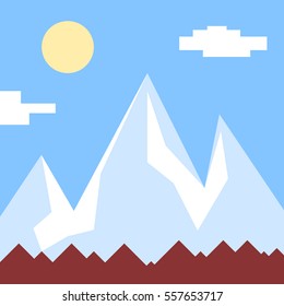 ice snow mountains in daylight made in minimalistic style