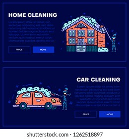 Ice and snow removal. Flyer text template. Vector banner concept. Car and house cleaning
