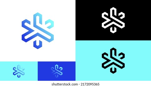 ice snowflakes geometric technology Logo Design Concept 