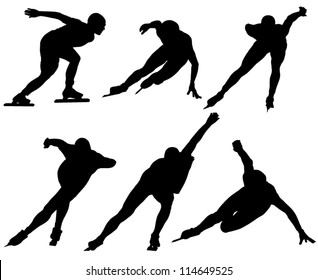 Ice Speed Skating Silhouette on white background