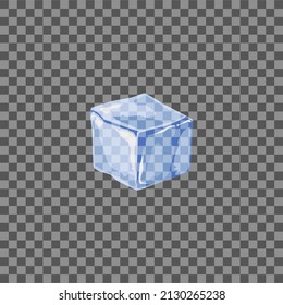Bloque cuadrado de hielo en ilustración vectorial realista, aislado en fondo transparente. Cubo helado azul para agua, bebida o coctel. Fragmento sólido de agua clara y transparente congelada.