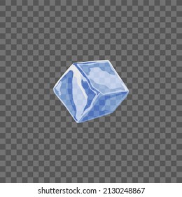 Bloque cuadrado de hielo realista con reflectores blancos ilustración vectorial, aislado en fondo transparente. Cubo helado azul para agua, bebida o coctel. Fragmento sólido de agua clara y transparente congelada.