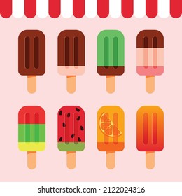 Ice stick, colección de helados, ilustración vectorial, vectorial de hielo, vectorial de comida, colorido, de palo de hielo, vectorial de la palmilla, delicioso.