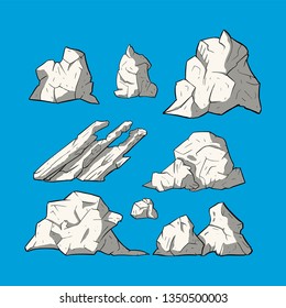 Ice Stone vector set. Iceberg collection.