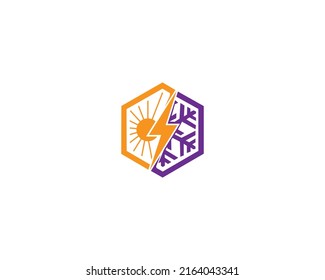 Diseño De Logotipos De Hielo Y Sol Con Vector De Símbolo De Tornillo Relámpago.