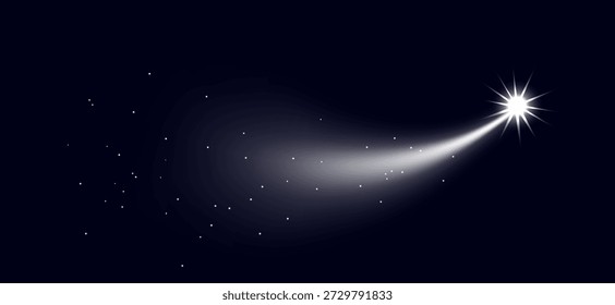 Los remolinos de hielo y la brillante estrella o cometa caen a través del cielo. Escarcha, estética glaciar, brillo y textura congelada. Frialdad, claridad y luminosidad árticas, Ilustración vectorial brillante