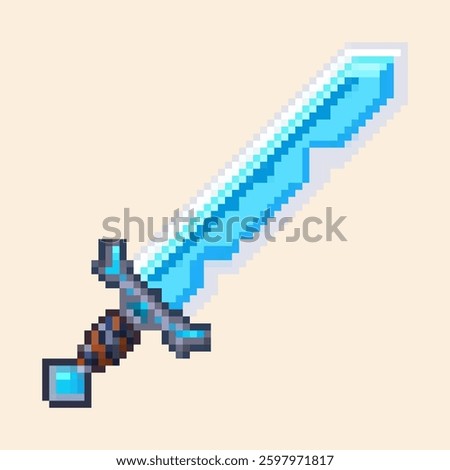 Ice Sword with Pixel Art style, retro game style sword image