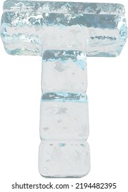 Símbolo de hielo hecho de bloques horizontales. letra t