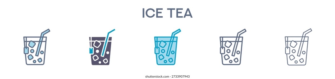 Ice Tea Glass Icon � Cold Refreshing Tea Line Vector Illustration