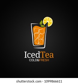 Ice tea glass logo. Cold iced tea on black background