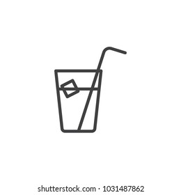 Ice tea glass outline icon. linear style sign for mobile concept and web design. Freshly drink with ice cube and straw simple line vector icon. Symbol, logo illustration. Pixel perfect vector graphics