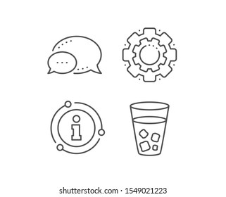 Ice tea line icon. Chat bubble, info sign elements. Soda drink sign. Fresh cold beverage symbol. Linear ice tea outline icon. Information bubble. Vector