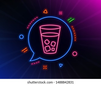 Ice tea line icon. Neon laser lights. Soda drink sign. Fresh cold beverage symbol. Glow laser speech bubble. Neon lights chat bubble. Banner badge with ice tea icon. Vector