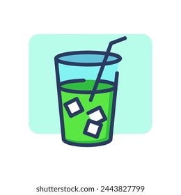 Ice tea thin line icon. Glass with straw, ice cube, cold drink. Breakfast drink or cafe concept. Vector illustration symbol element for web design and apps