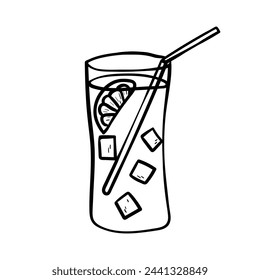 Ice tea vector icon in doodle style. Symbol in simple design. Cartoon object hand drawn isolated on white background.