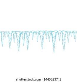 Ice texture. Icicles isolated on white. Seamless icicles line border. Vector 