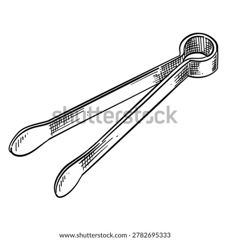 ice tongs utensil vector line art hand drawn illustration