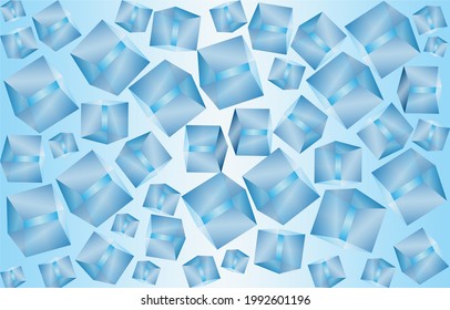 ice transparent cubes on a blue background