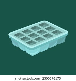 Ice tray flat vector illustration. Cute ice cubes tray container appliance cartoon vector illustration for graphic design and decorative element