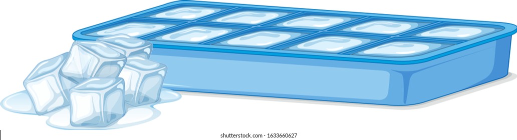 Ice tray with ice and melting ice cubes on white background illustration svg