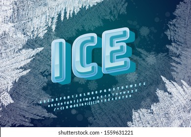 Ice typeface. Alphabet font. Letters and numbers. Abstract blue background. Stock vector hand drawn typeset for your headers or any typography design.