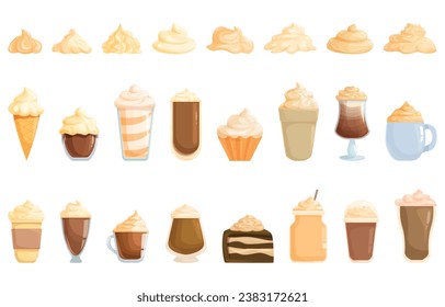 Ice vanilla foam icons set cartoon vector. Cake cream. Ice frozen foam cooking