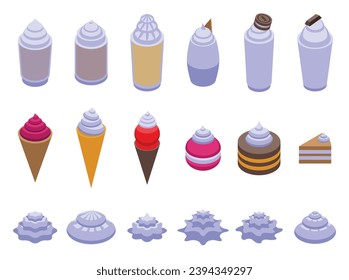 Ice vanilla foam icons set isometric vector. Cake cream. Swirl food frozen