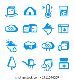 Ice Varieties Fruit, Dry, Block Bold Blue Silhouette Icon Set Isolated On White. Iceberg, Freezer, Evaporation, Glacier Pictogram. Global Warming, Greenhouse Effect Vector Element For Infographic, Web