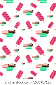 The ice wand. Fruit ice. Macaroons. Pattern background