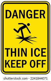 Ice warning sign and labels danger thin ice keep off