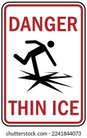 Ice warning sign and labels danger thin ice keep off