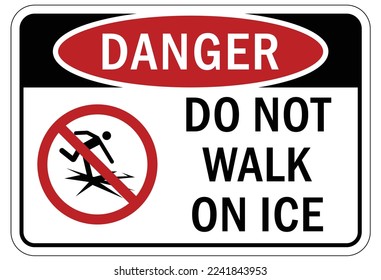 Ice warning sign and labels do not walk on ice