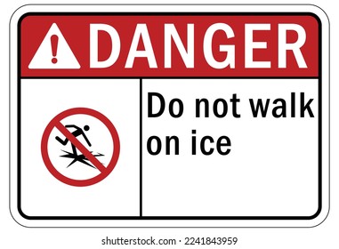 Ice warning sign and labels do not walk on ice
