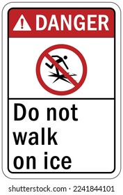 Ice warning sign and labels do not walk on ice
