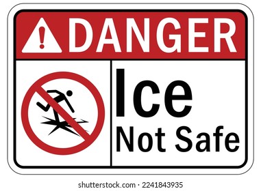 Ice warning sign and labels ice not safe