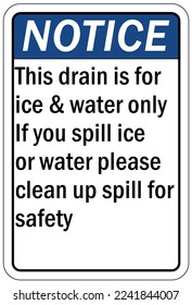Señal de advertencia de hielo y etiquetas este drenaje es para agua helada solamente si se derrama hielo o agua, por favor limpie para seguridad
