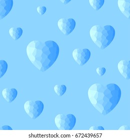 Ice and water, stone, diamond, blue heart vector pattern for textile, ceramics, fabric, print, cards, wrapping